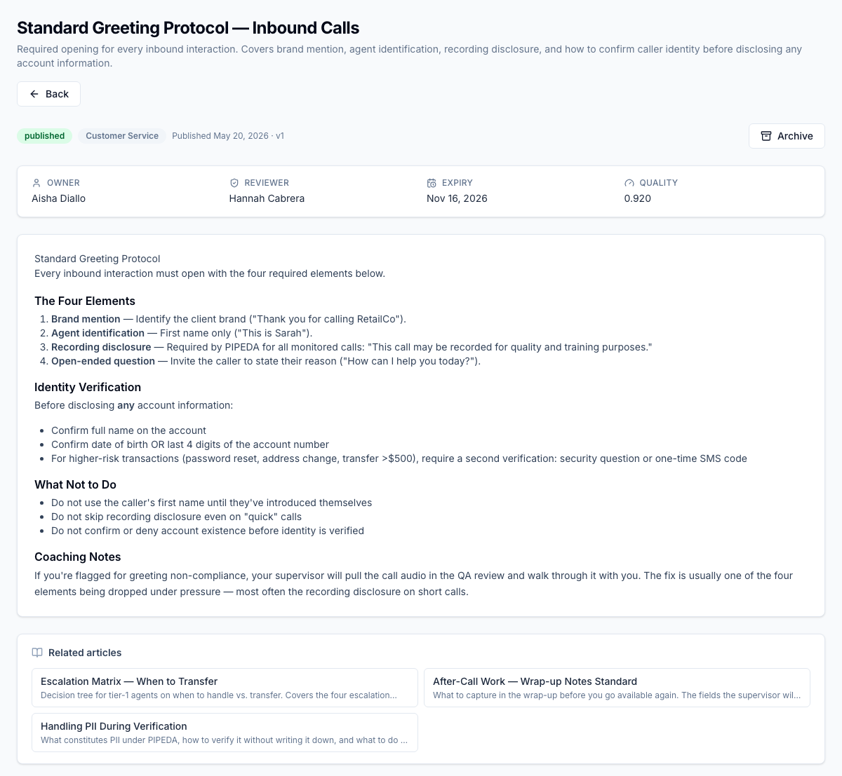 Article detail with the version-pinned published body