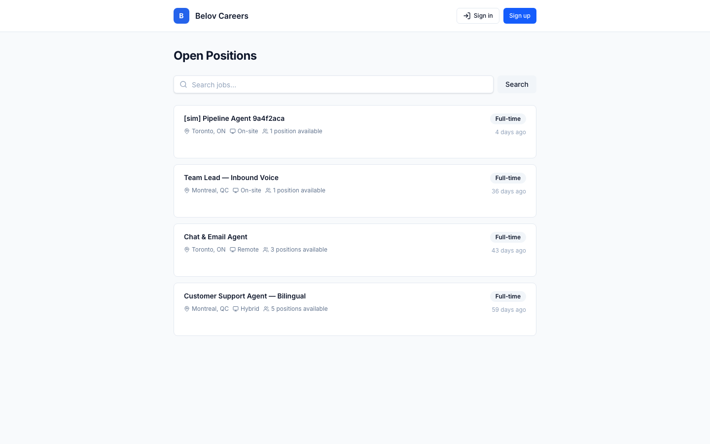 Candidate portal careers page