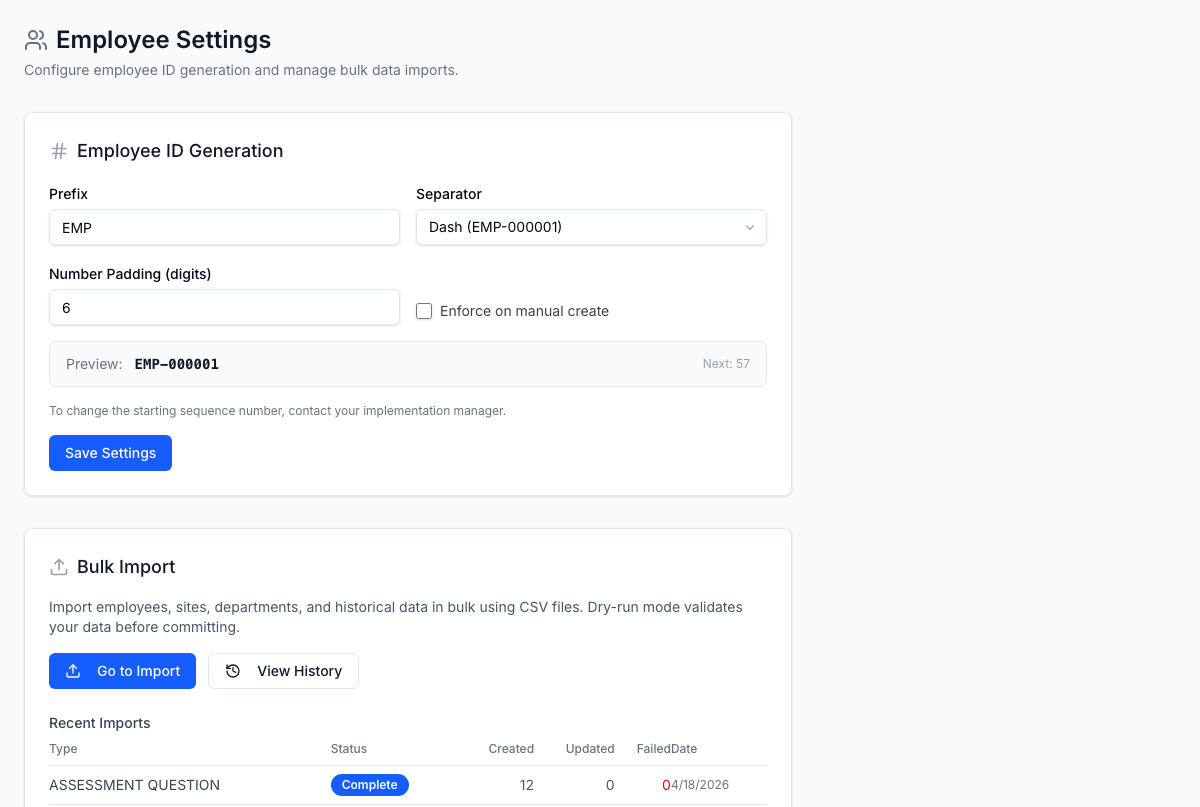 Employee settings
